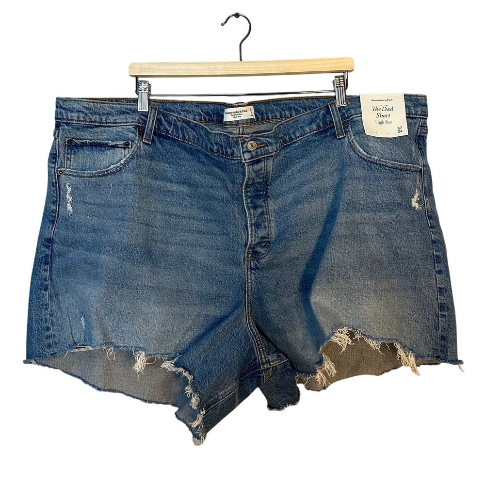 NWT Abercrombie & Fitch SZ 37 The Dad Short High Rise Distressed Denim Shorts